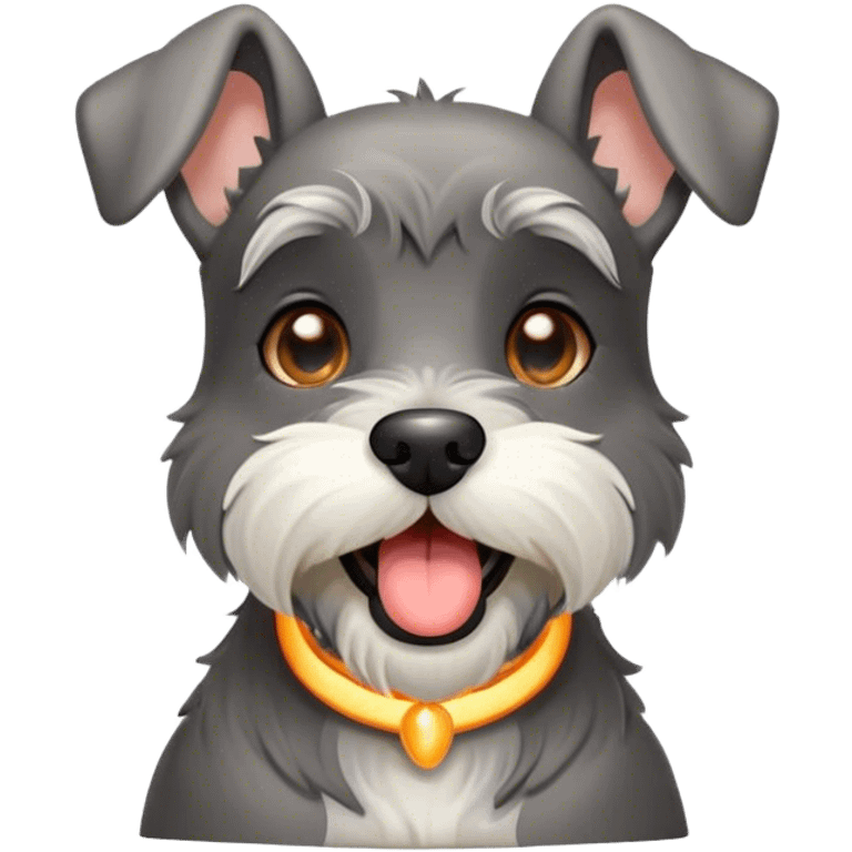 Cinematic Cute Yawning Miniature Schnauzer Portrait Emoji, Head cocked with a wide, adorable yawn and droopy, charming eyes, featuring a neatly trimmed, lovable salt-and-pepper fur, simplified yet irresistibly cute, highly detailed, glowing with a warm, relaxed radiance, high shine, exuding a sleepy yet spirited charm, styled with a soft, cozy glowing outline, capturing the essence of a Miniature Schnauzer mid-yawn, radiating pure, drowsy cuteness! emoji