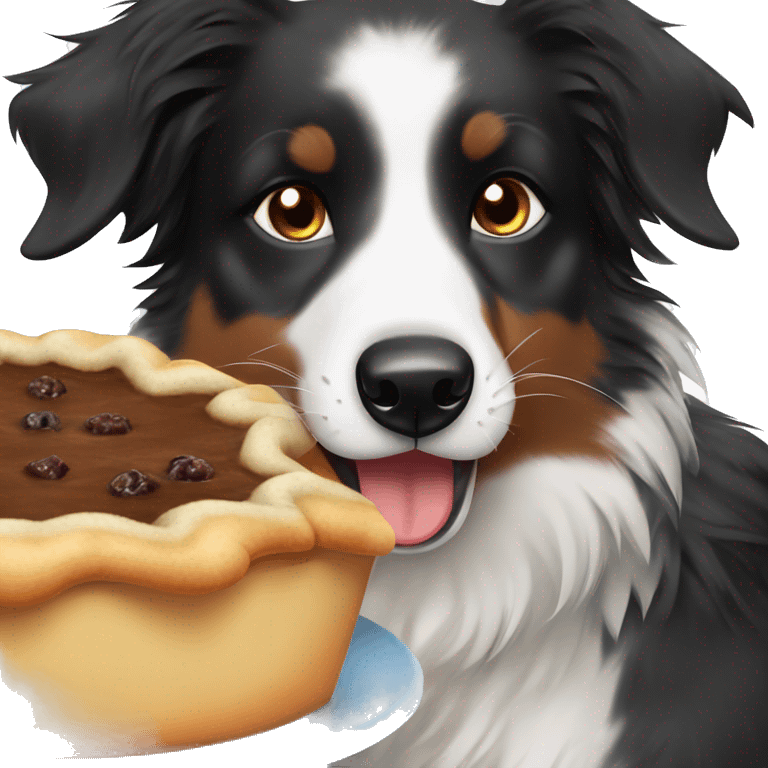 Small black australian shepherd dog eating pie  emoji