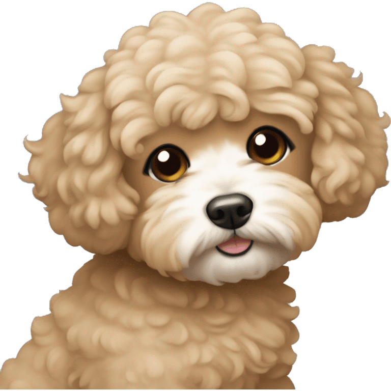 A black haired women hugging light brown maltipoo emoji