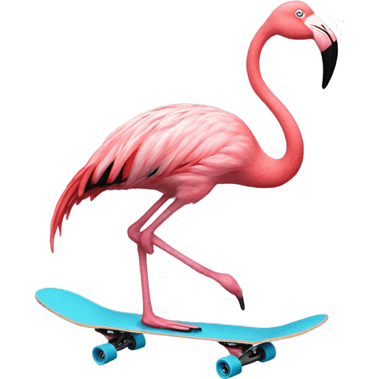 Flamingo hitting a kick flip on a skateboard emoji