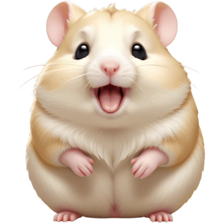 Cinematic Cute Yawning Cream Hamster Portrait Emoji, Head tilted slightly with a dramatic, wide-open yawn, showcasing a soft, pristine cream coat with tiny droopy ears, round dark eyes barely open in drowsy contentment, Simplified yet irresistibly adorable features, highly detailed, glowing with a soft, cozy glow, high shine, relaxed yet expressive, stylized with a touch of whimsy, bright and endearing, soft glowing outline, capturing the essence of a sleepy yet affectionate hamster, so drowsy it feels like it could stretch out of the screen and curl up for a nap! emoji