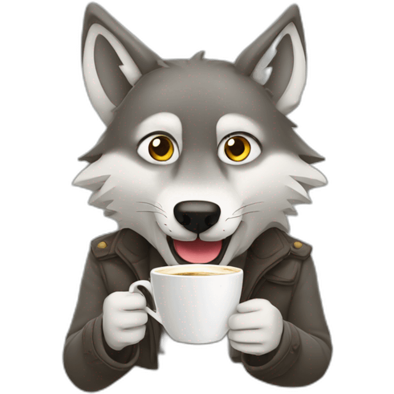 wolf drinking coffe emoji