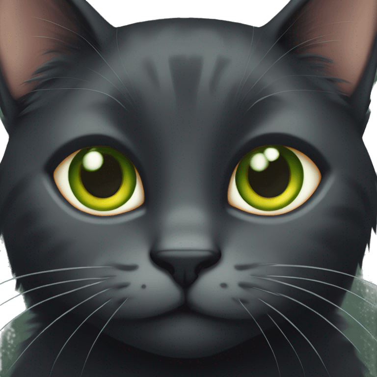 Black cat with grey stripes green eyes and and orange nose emoji