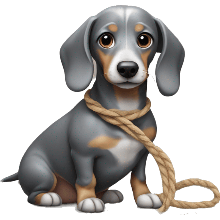 Small grey wiener dog with a rope emoji