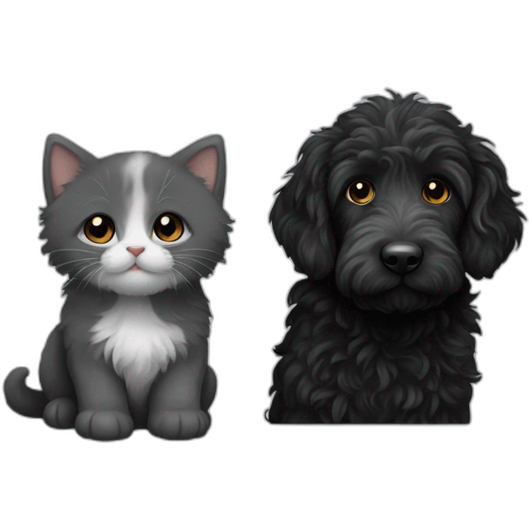 All Black labradoodle and a single white and grey kitten emoji