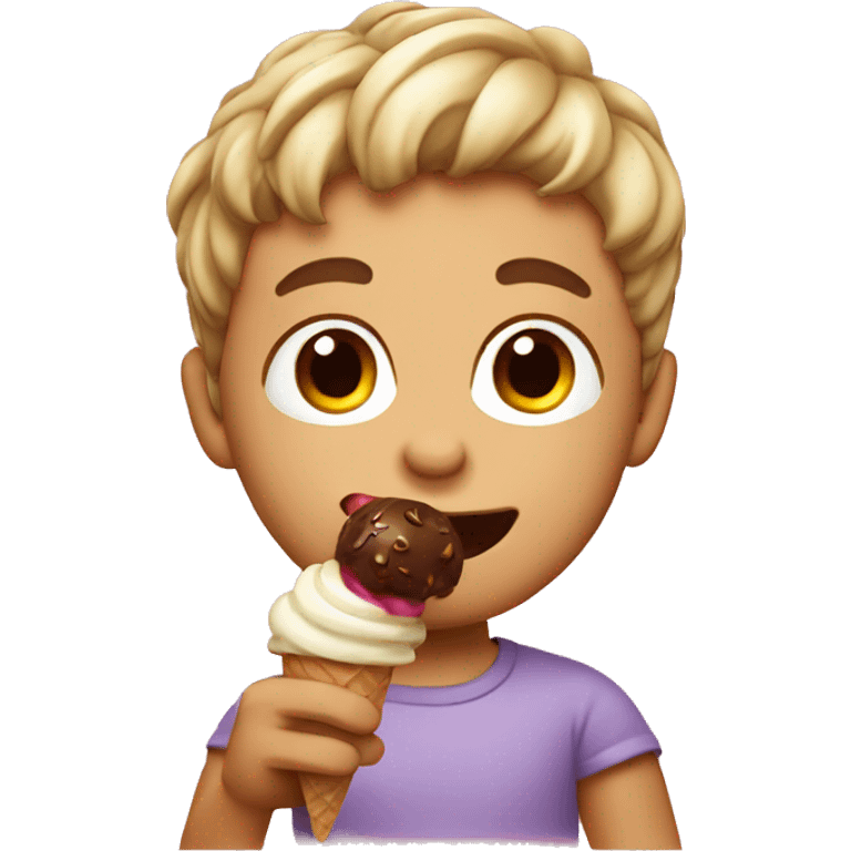 A beautiful boy eating ice cream emoji