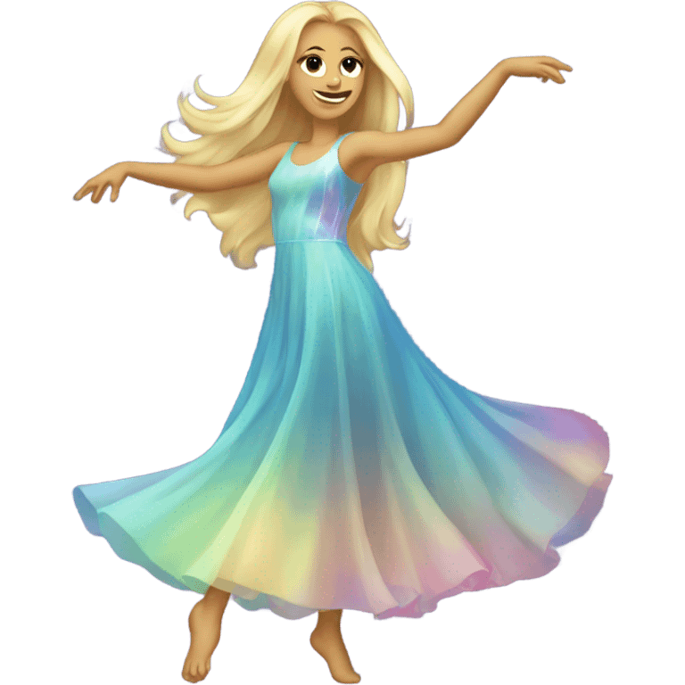 Dancing blonde girl long hair in an iridescent dress emoji