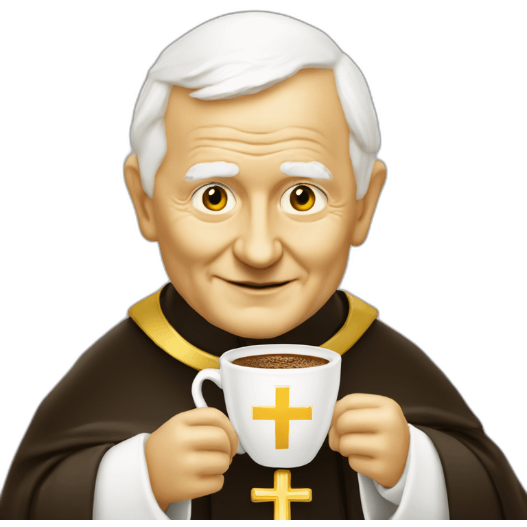 yellow faced pope John Paul II offering coffee emoji