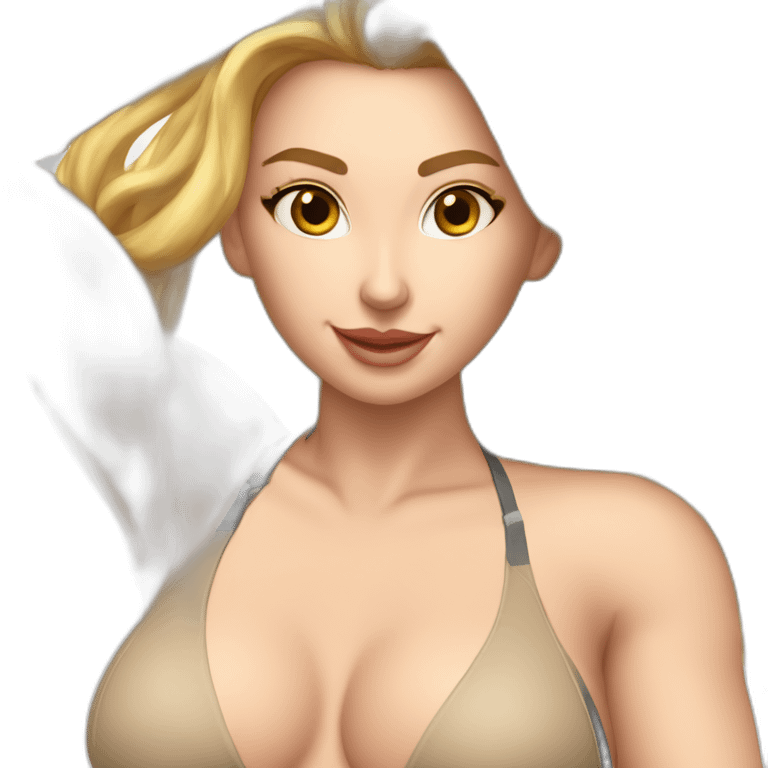 Sexy pose Soft-fit Caucasian woman bikini hands-in-hair pose (full body) emoji