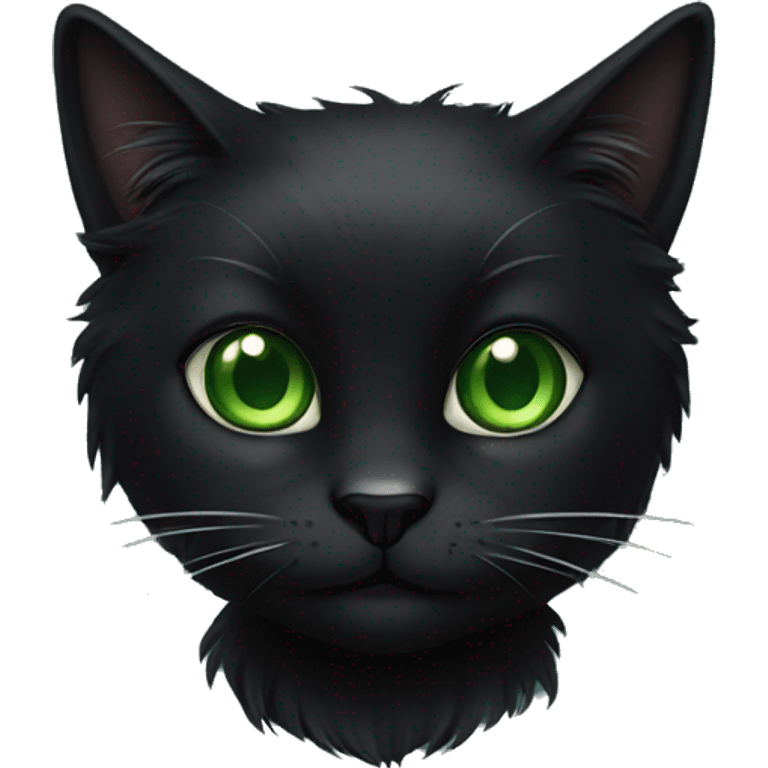 Black long fur cat with green eyes emoji