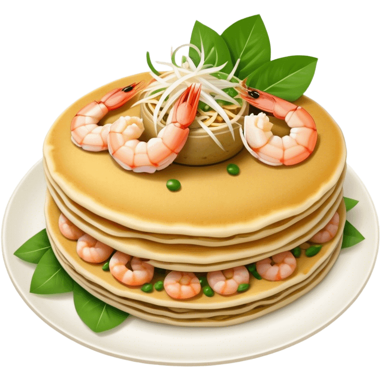 Cinematic Realistic B√°nh x√®o Dish Emoji, depicted as a crispy Vietnamese pancake filled with shrimp, pork, and bean sprouts rendered with dynamic textures and vibrant, appetizing lighting. emoji