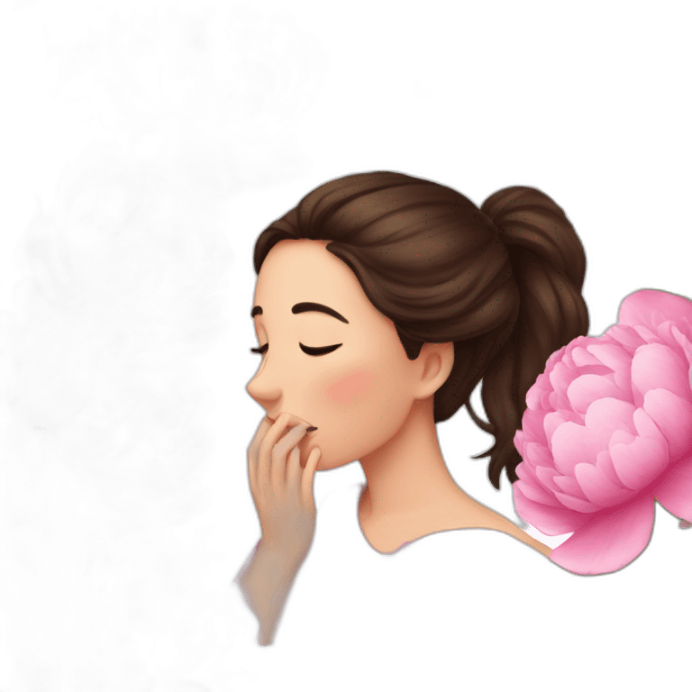 brunette beautiful girl smells  peonies emoji