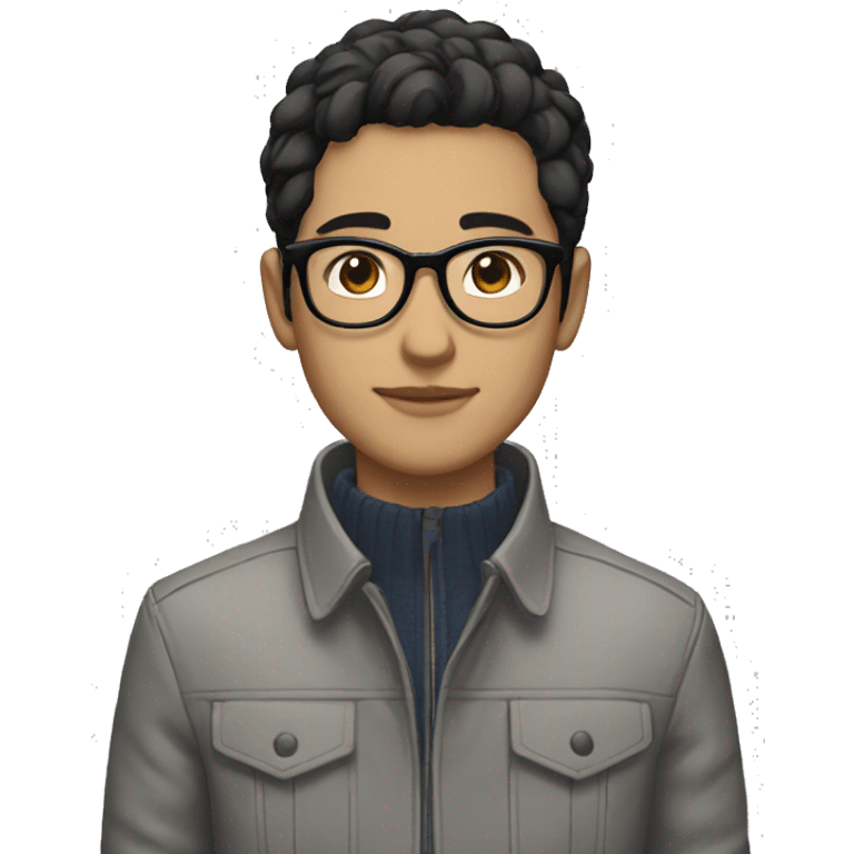 A beautiful  young man with black and medium hair and white skin, wearing round glasses and jacket emoji