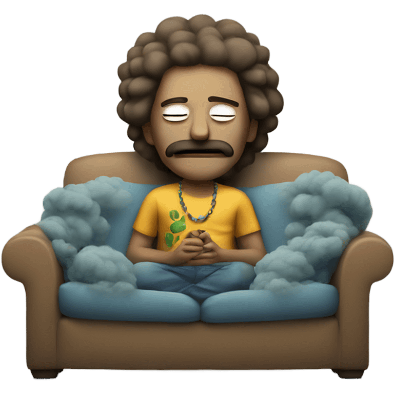 Hippie dude lying on a couch with smoke coming out of his mouth emoji