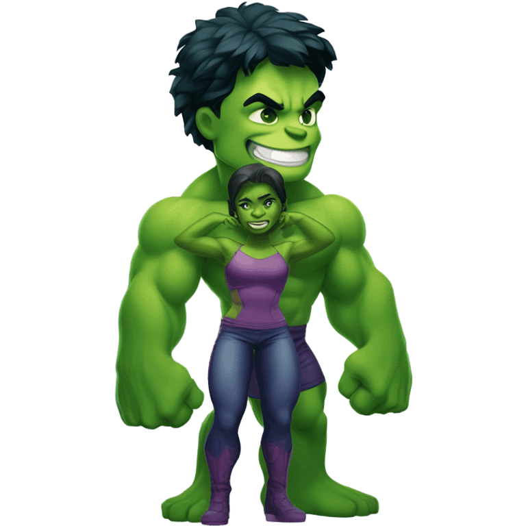 Mini cute Hulk with she hulk emoji