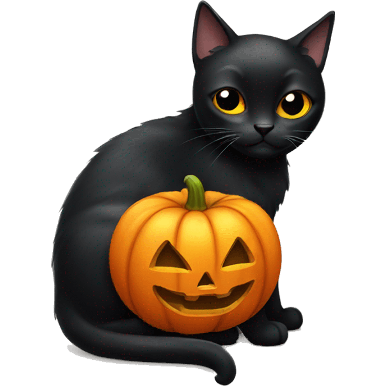 Black cat with pumpkin emoji