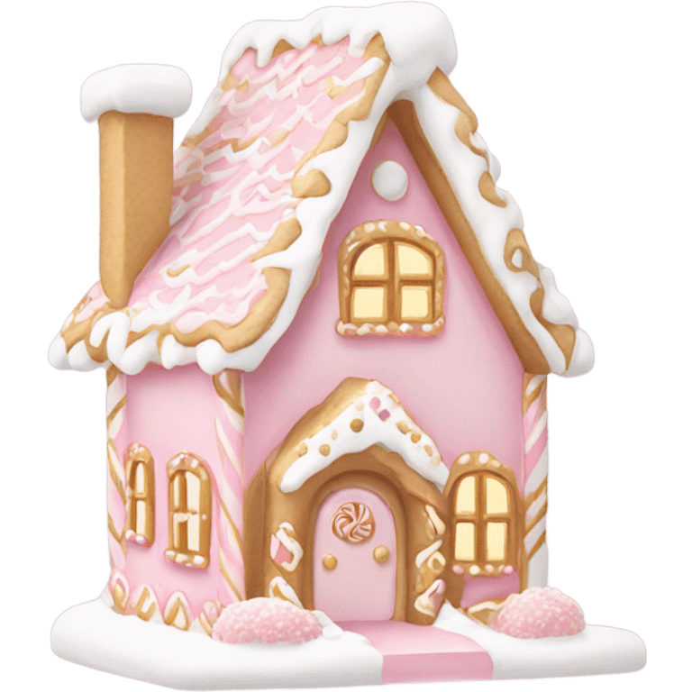 light pink and gold and white gingerbread house emoji