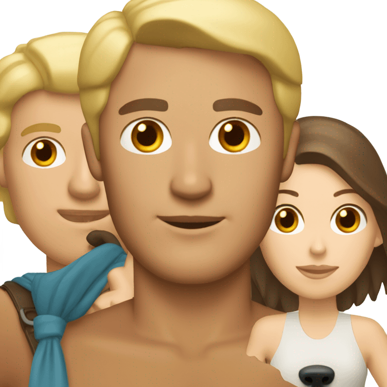 Blonde man and brunette woman with vizsla dog emoji