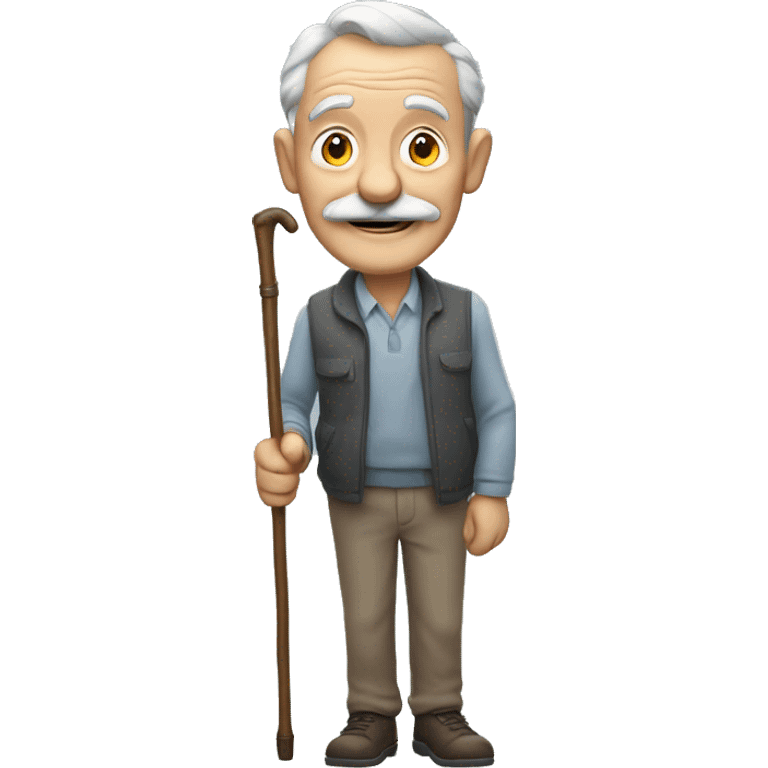 Grandfather with oval face and mustache grey and smiling and holds a walking stick emoji