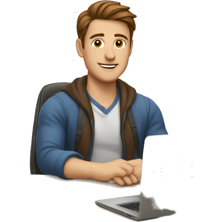 white man with brown hair in front of laptop on desk emoji