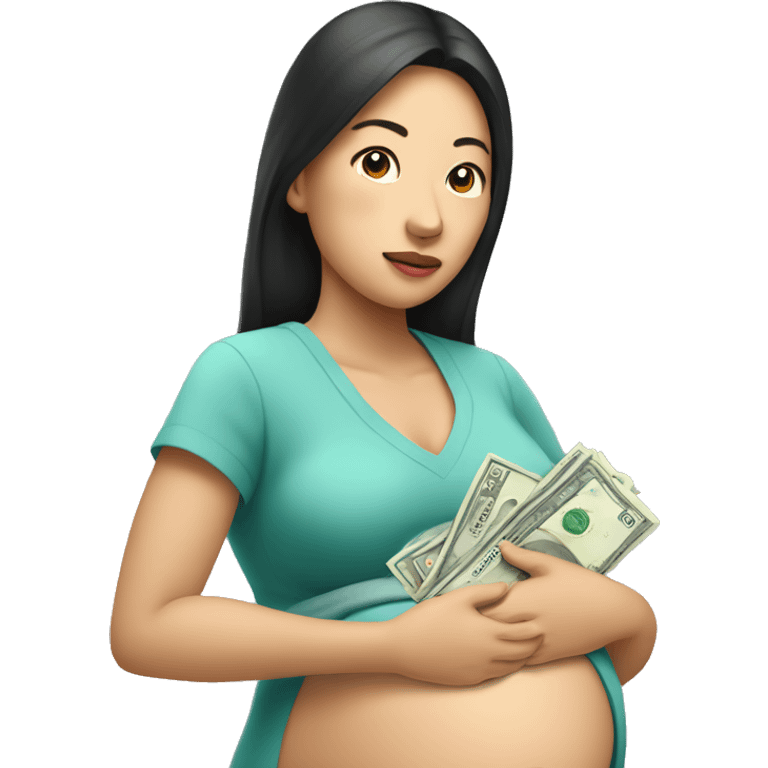 Pregnant Asian woman in the hospital with a wad of money in her hand emoji