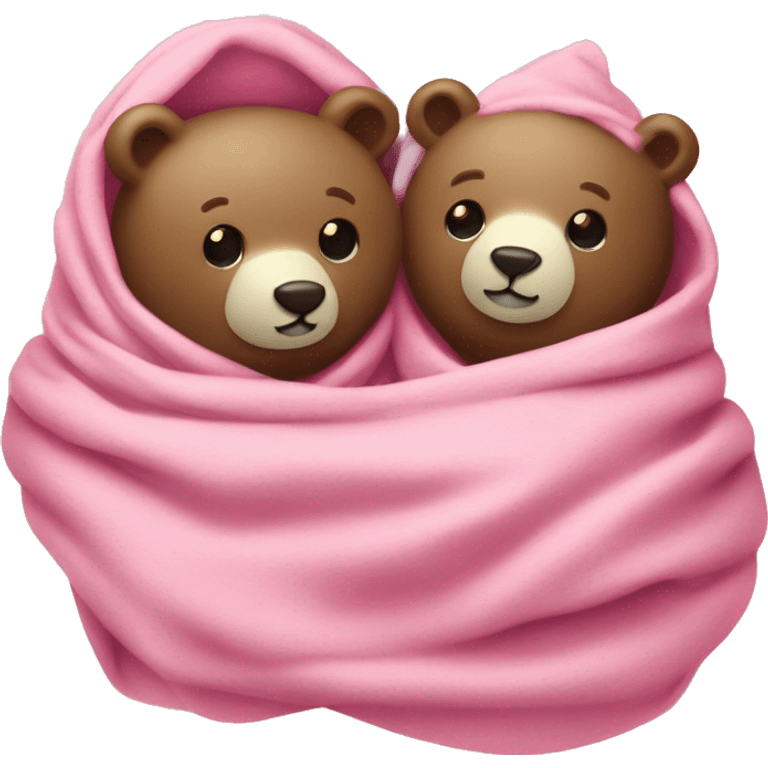 Milk and mocha bear couple under a pink blanket with hrey matcha emoji