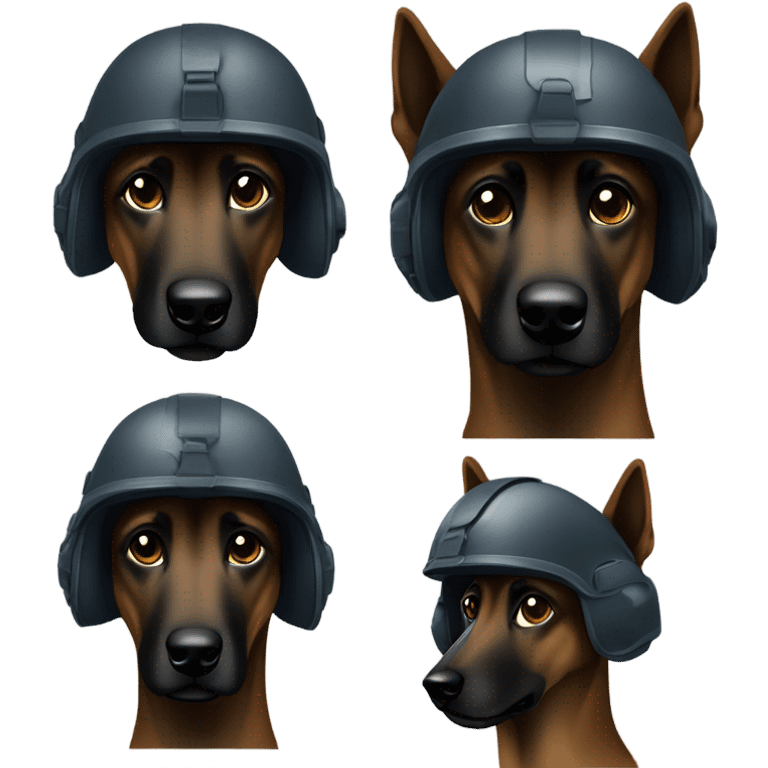 Dark Belgian malinois with tactical helmet emoji