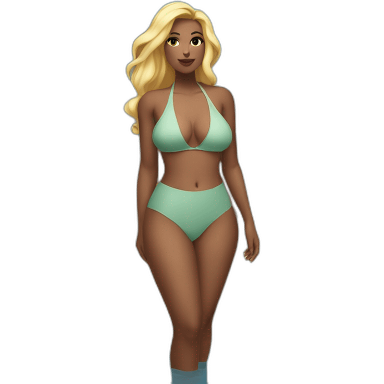 Slim-Thicc woman swimsuit posing full body (blonde, perfect body, hourglass figure) emoji