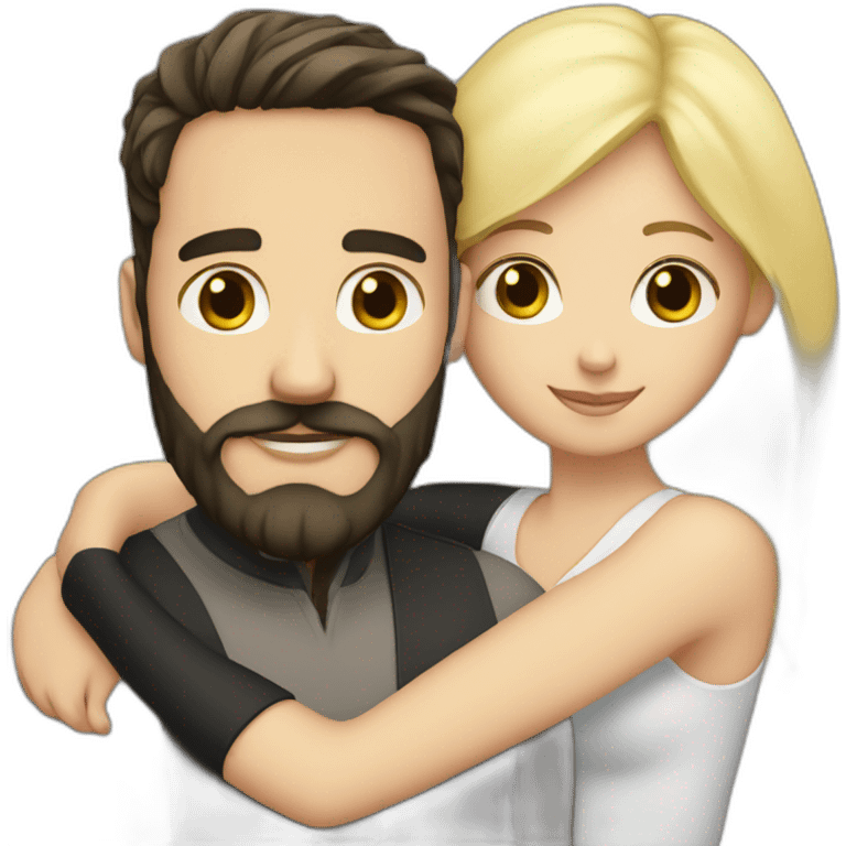 A white male with black hair and beard hugging a blond white female emoji