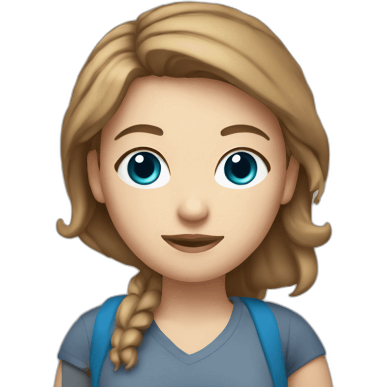 White woman brown hair blue eyes with a T-shirt with the word Farmasi printed emoji