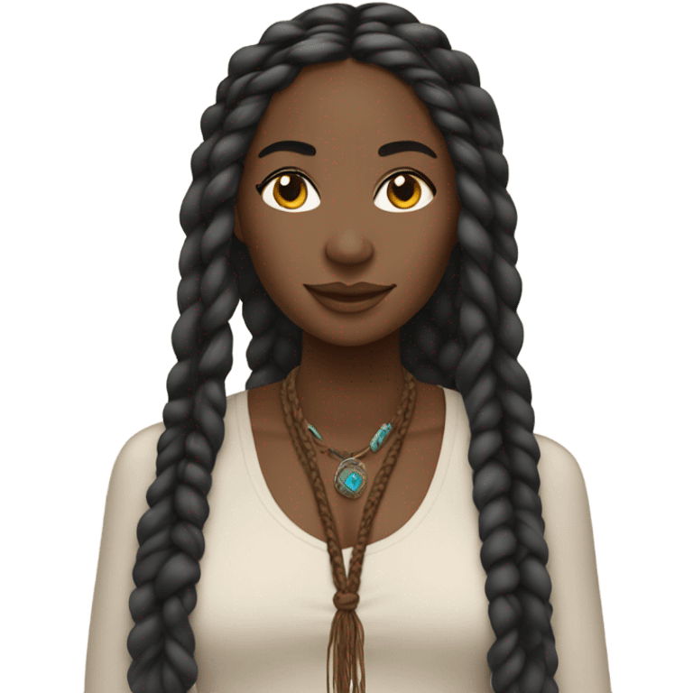 black woman with black boho braids emoji