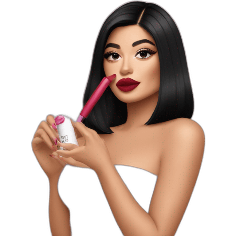 Kylie Jenner holding her lipstick lips emoji