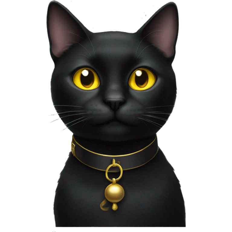 black cat yellow eyes and a collar with bell emoji