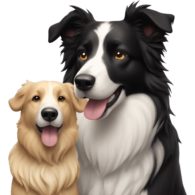 black border collie dog and his blond dad emoji