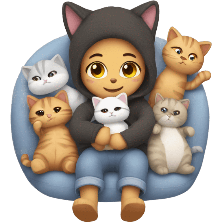 cozy cat with stuffed toys emoji