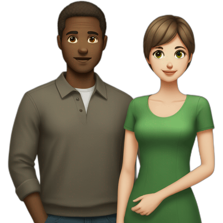 African man with short hair and russian girl with brown hair and green eyes emoji