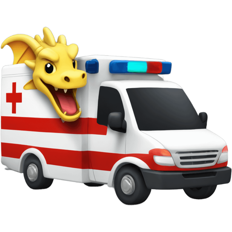 Yellow dragon driving an ambulance inside ambulance as an Emt emoji