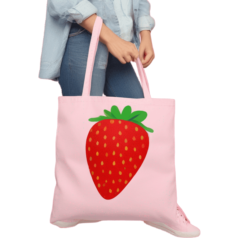 Strawberry print tote bag with pink background & handles  emoji