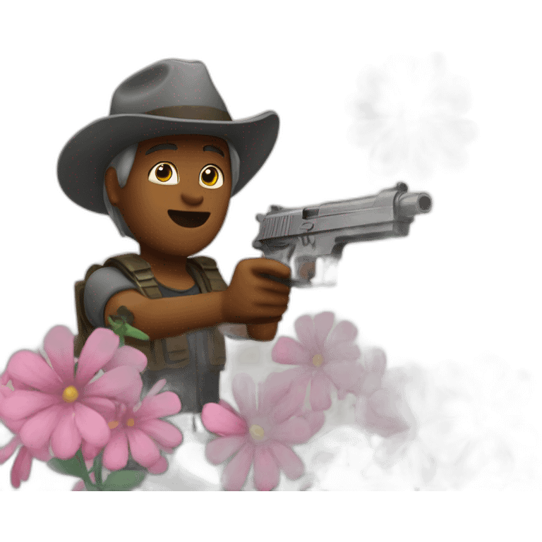 A gun shooting flowers emoji