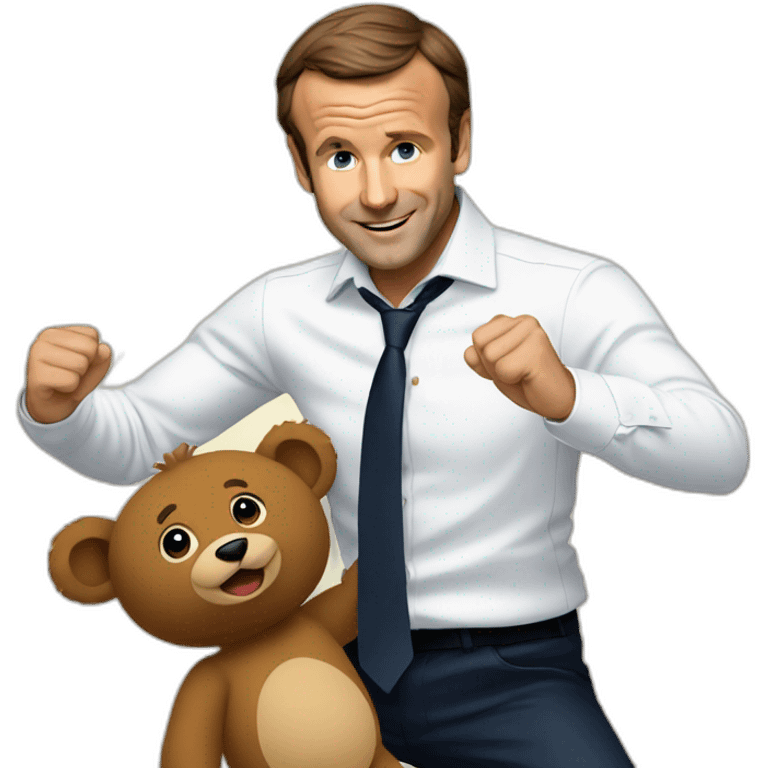 Dancing macron with face of teddy bear emoji