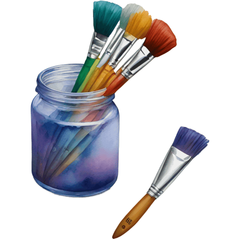 watercolor paint set with jar of brushes emoji