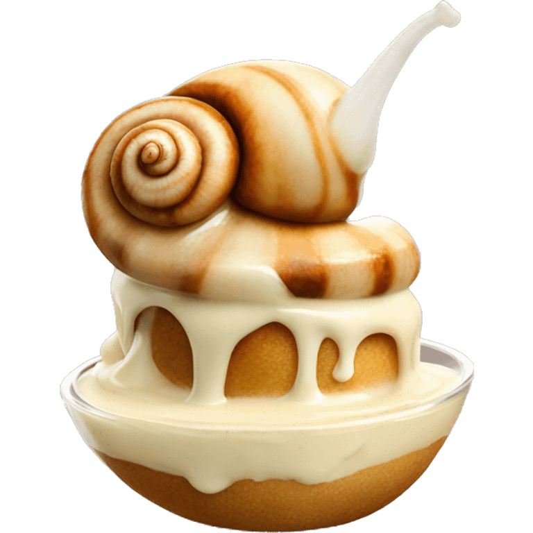 cinnamon snail with vanilla sauce on top emoji