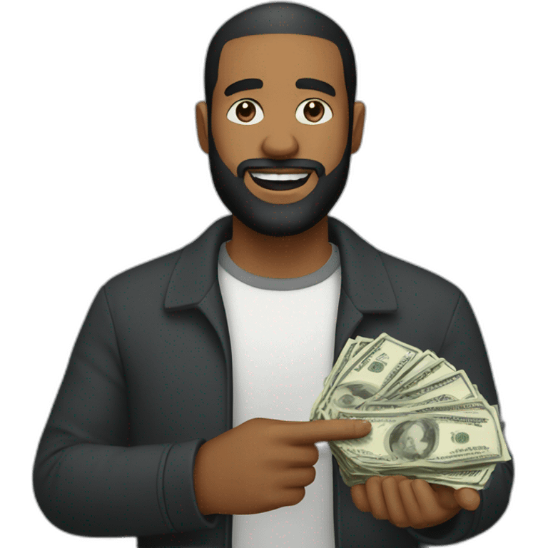 a man with a short haircut and a beard with money in his hand emoji