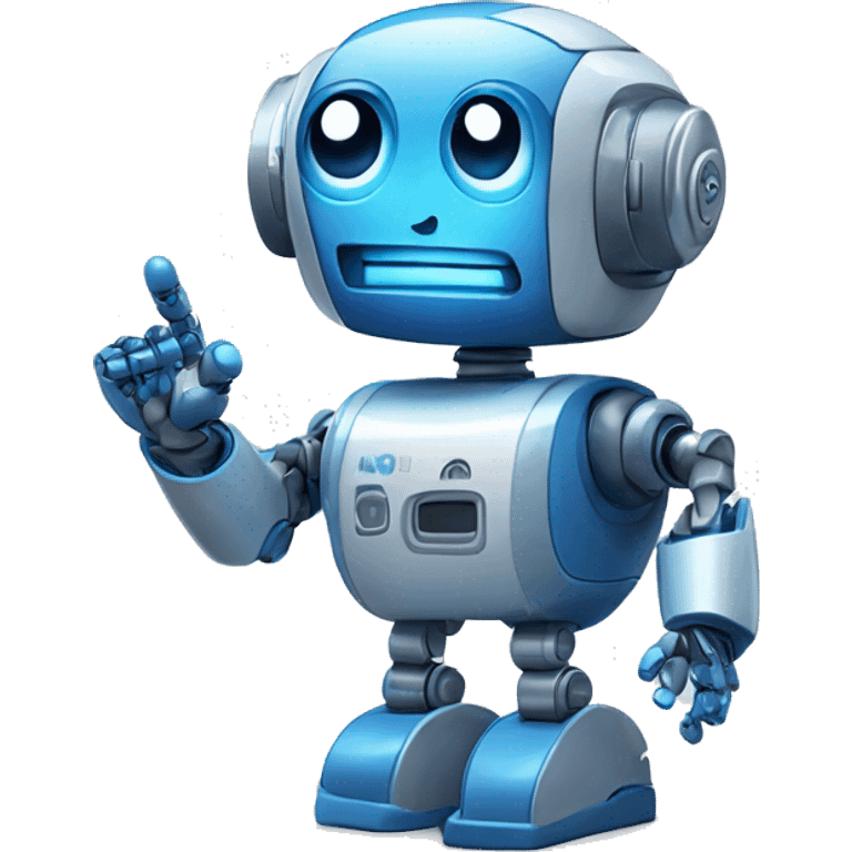 Sticker robot in blue tones waves his hand. The word "RoboCode" emoji