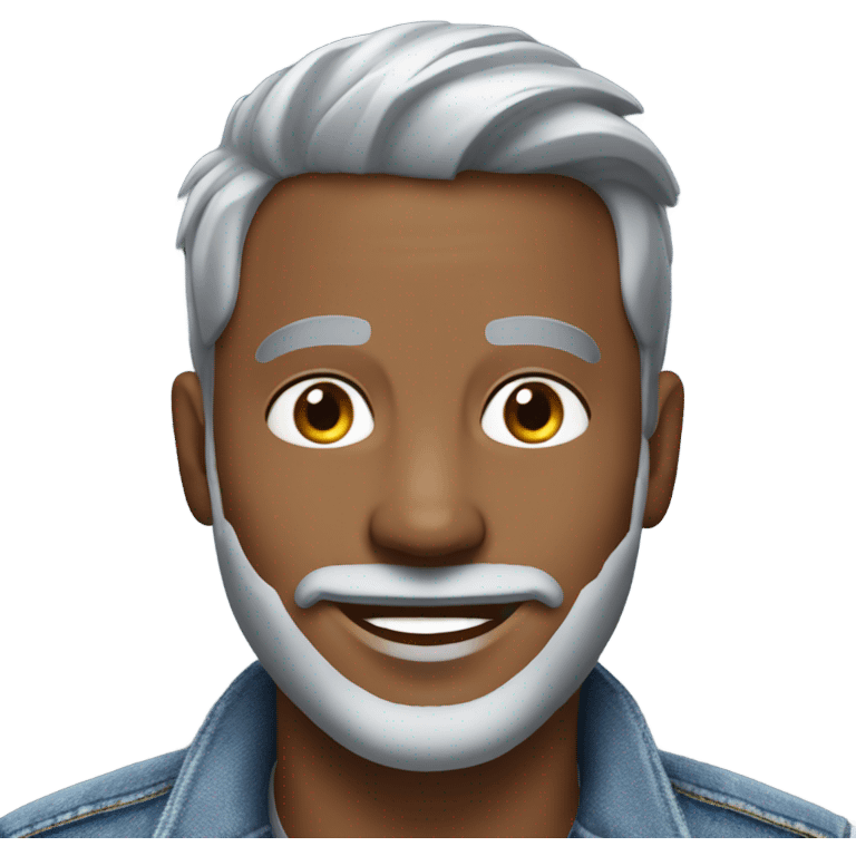 smiling man in denim jacket, silver fox, masculine looks, silver short goatee beard emoji