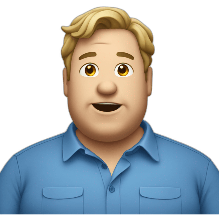 fat man in a blue shirt calling emoji