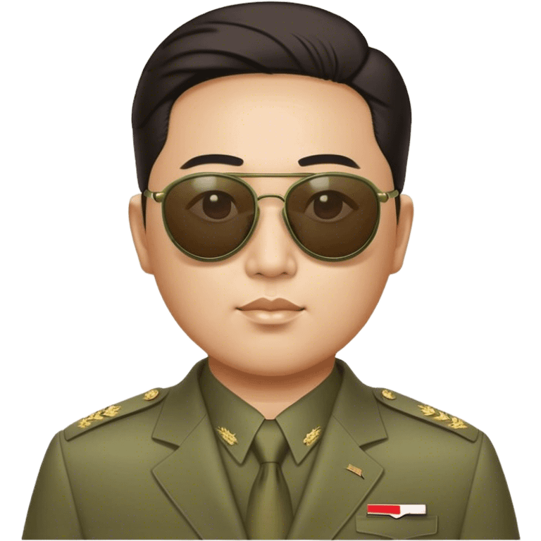 Kim Jung Il wearing olive mao suit and large sunglasses emoji