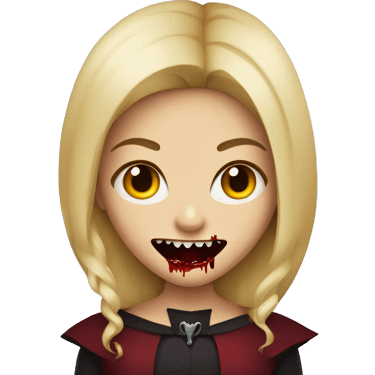 blonde girl with vampire teeth and blood in the mouth emoji