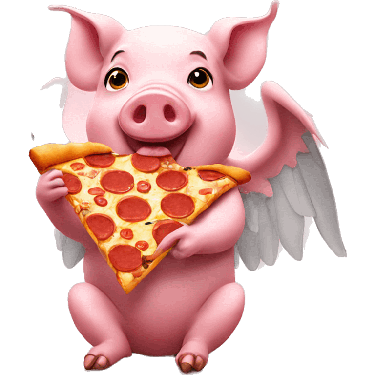 Pig with wings eating pizza emoji