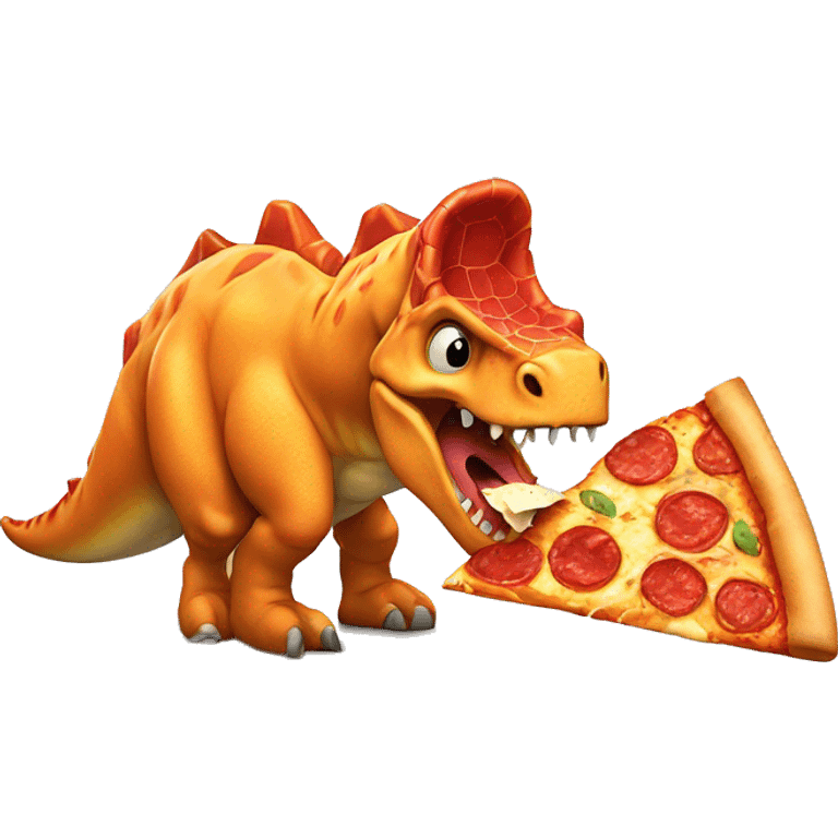 dinosaur eating pizza emoji